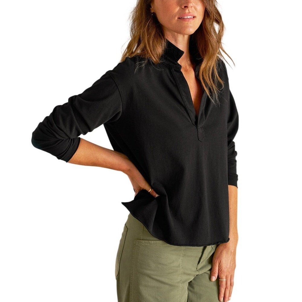 Frank & Eileen Black Cotton Polo Pullover Patrick Shirt Womens Large Minimalist